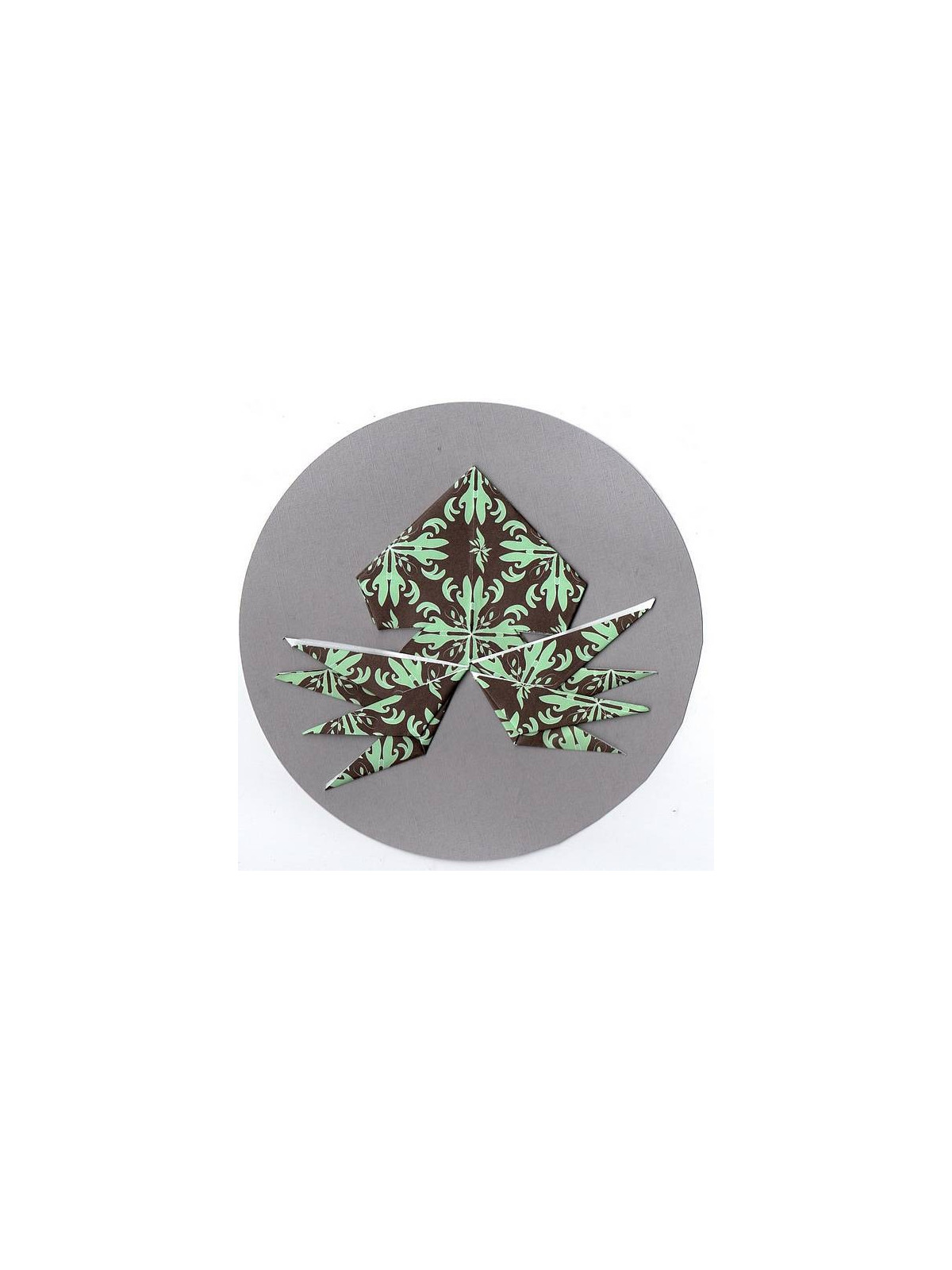 Carte ronde origami pieuvre verte et marron