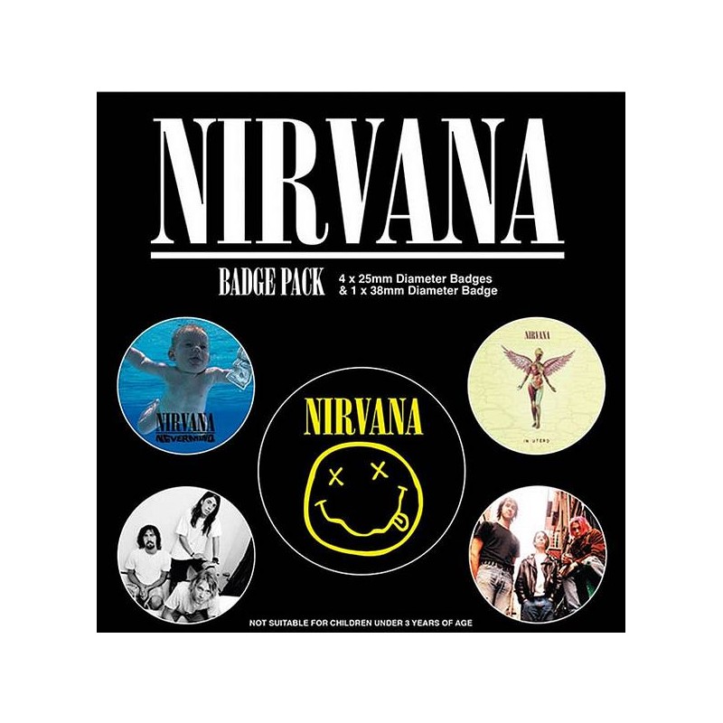 Lot de 5 badges Nirvana : iconic en stock à ciel rouge, disquaire à dijon