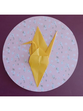 Carte ronde origami : grue jaune