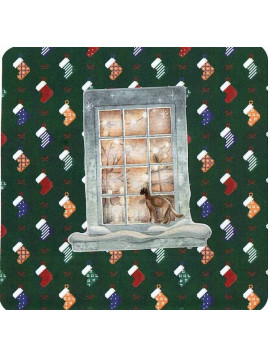 Carte de Noël carrée Chat sur le bord de la fenêtre