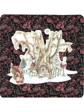 Carte de Noël carrée Lapin et sa chaumière