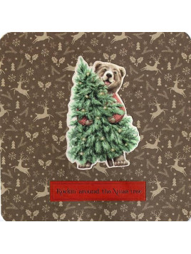 Carte de Noël carrée Ours et son sapin