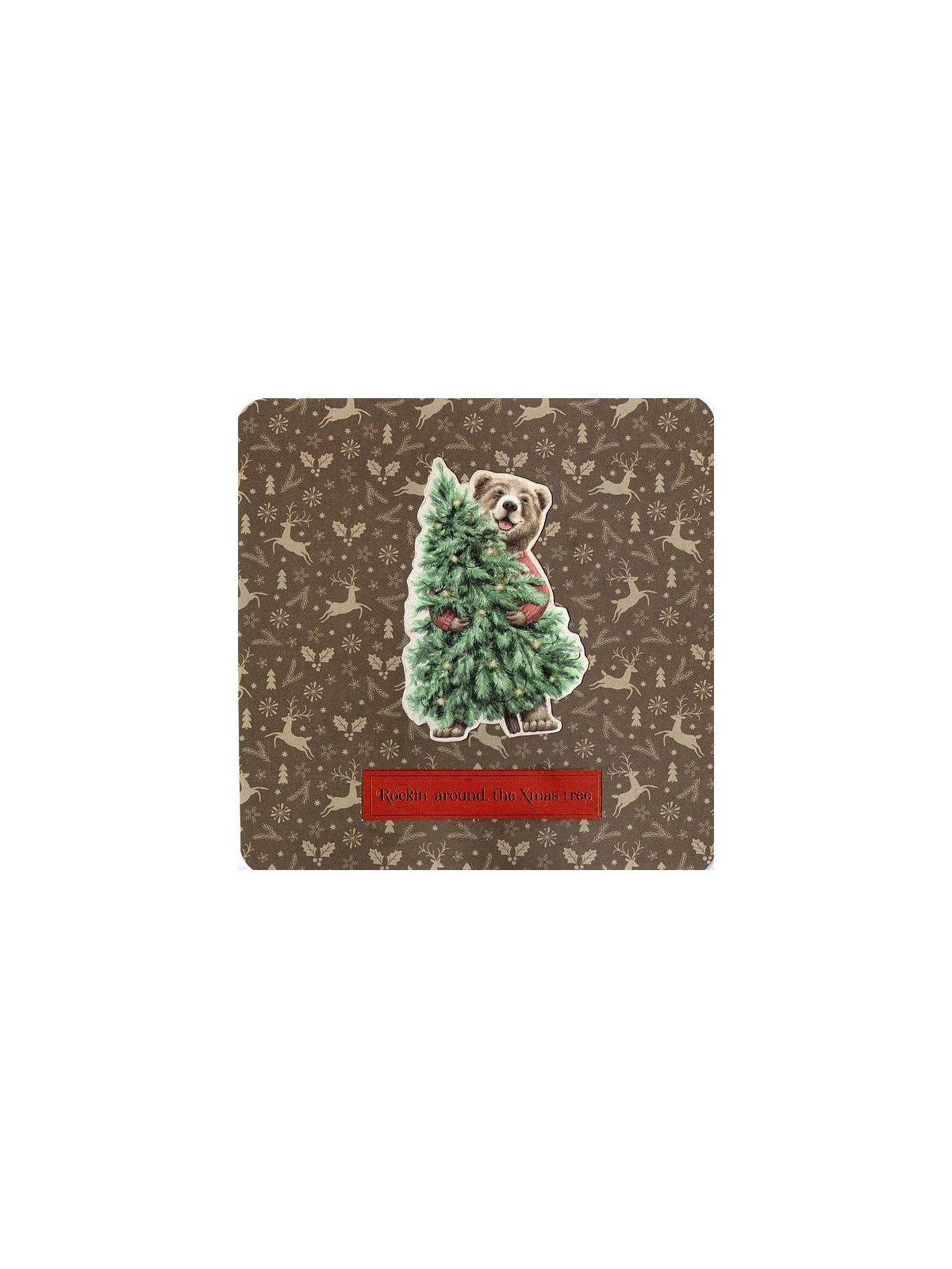 Carte de Noël carrée Ours et son sapin