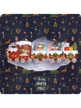 Carte de Noël carrée Petit train d'animaux