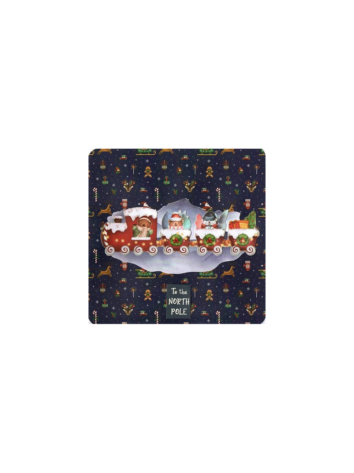 Carte de Noël carrée Petit train d'animaux