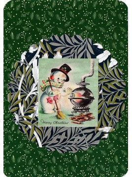 Carte de Noël Bonhomme de neige au coin du feu