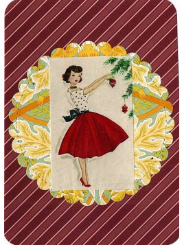 Carte de Noël Femme décorant son sapin