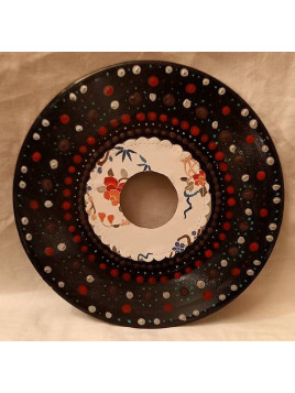Vinyle 18cm décoré pointillés rouges et centre blanc à fleurs