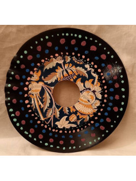 Vinyle 18cm décoré pointillés bleus et centre bleu à fleurs