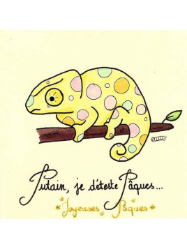 Carte postale dessinée - Pâques - caméléon