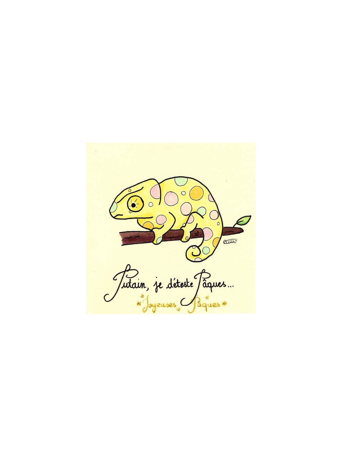 Carte postale dessinée - Pâques - caméléon