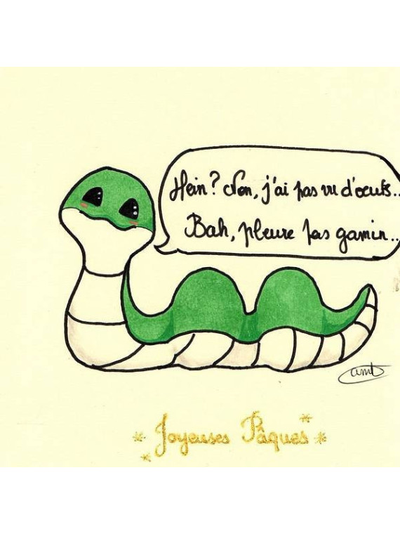 Carte postale dessinée - Pâques - serpent