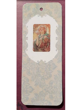Grand marque-page affiche sur fond imprimé bleu et beige