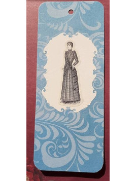 Grand marque-page femme sur fond bleu arabesques