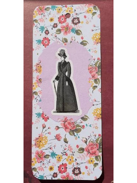 Grand marque-page femme sur fond fleuri