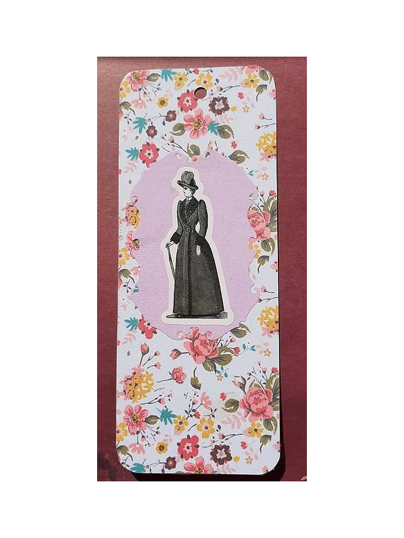 Grand marque-page femme sur fond fleuri
