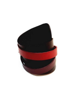 Bracelet en cuir noir et bande violet/rose