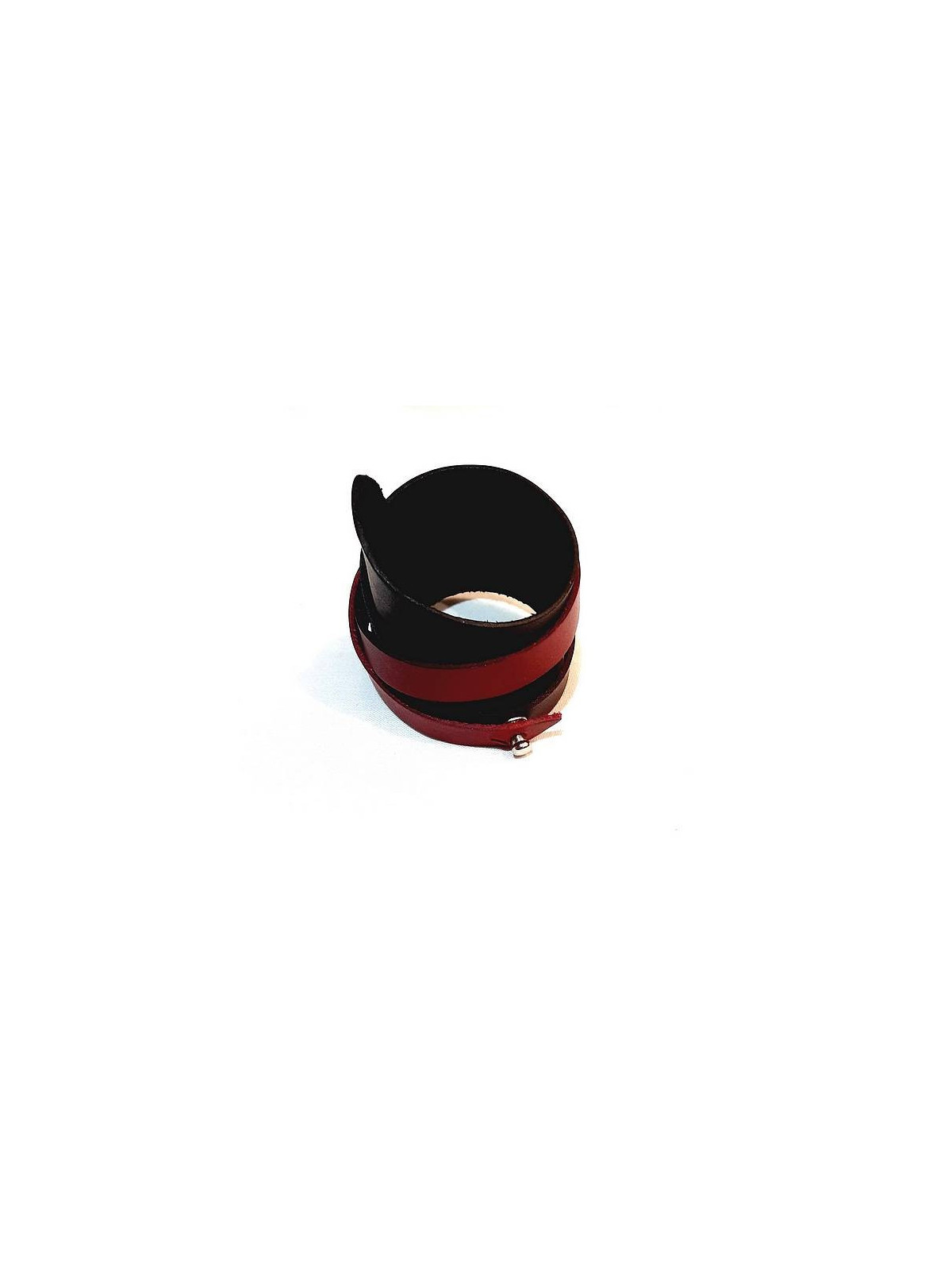 Bracelet en cuir noir et bande violet/rose