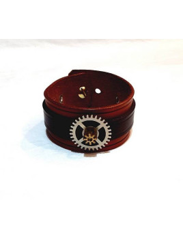 Bracelet steampunk en cuir orangé et marron foncé
