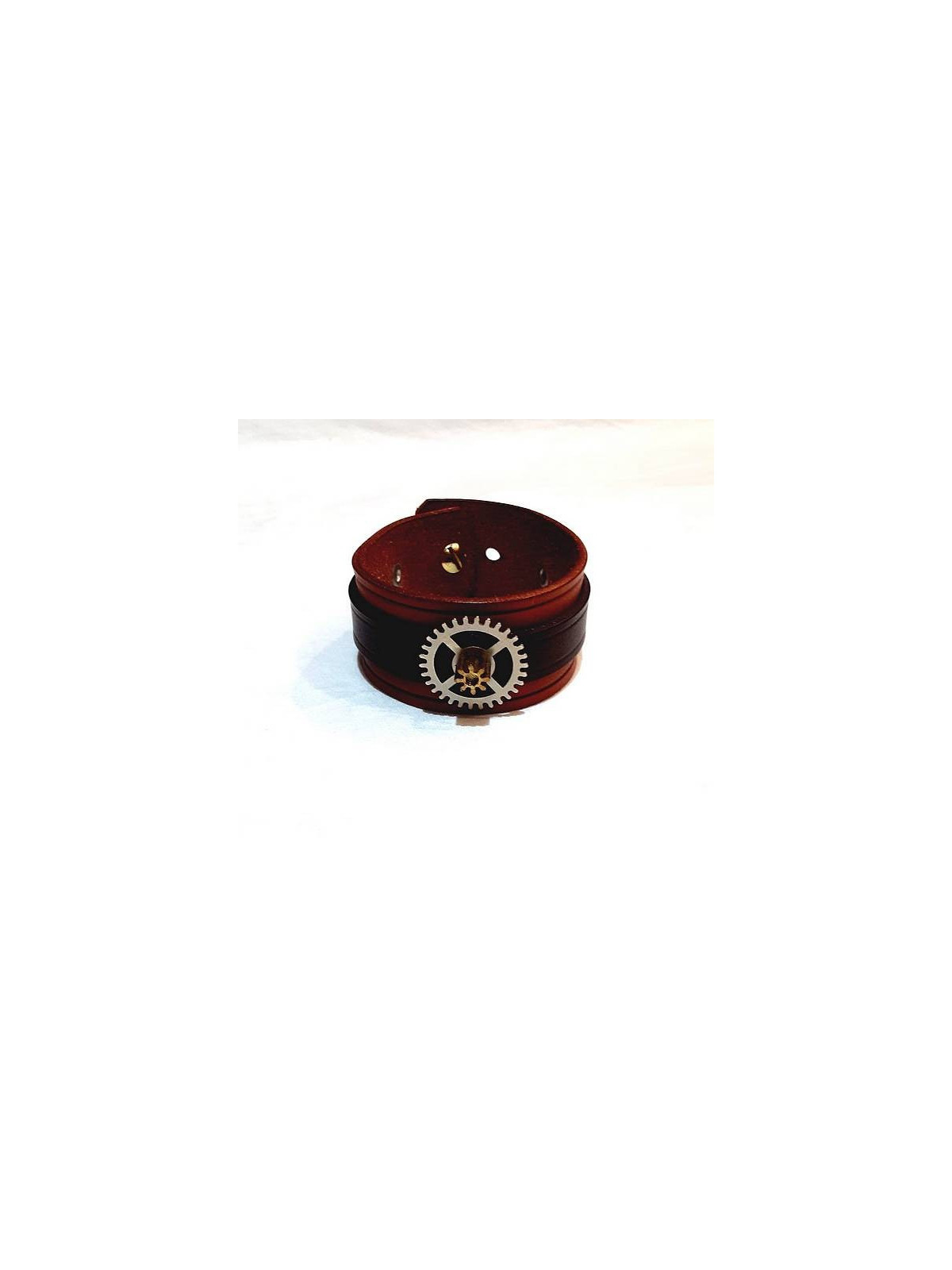 Bracelet steampunk en cuir orangé et marron foncé