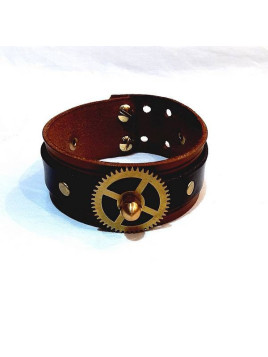 Bracelet steampunk en cuir marron clair / foncé