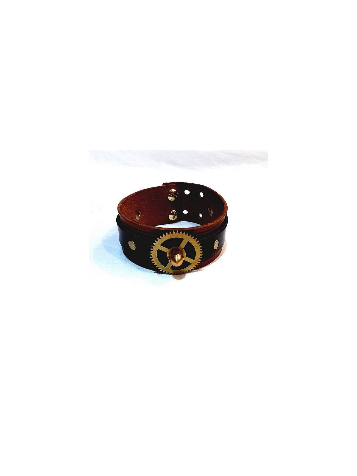 Bracelet steampunk en cuir marron clair / foncé