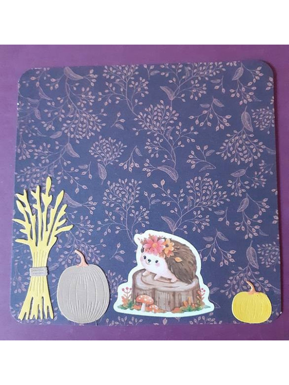 Carte automne avec courges et hérisson