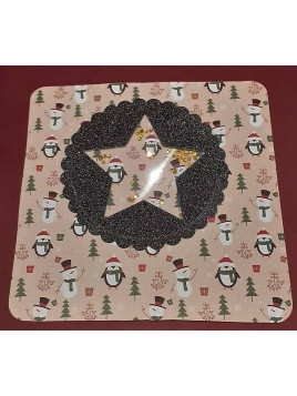 Carte carrée Noël avec pingouins et paillettes dorées