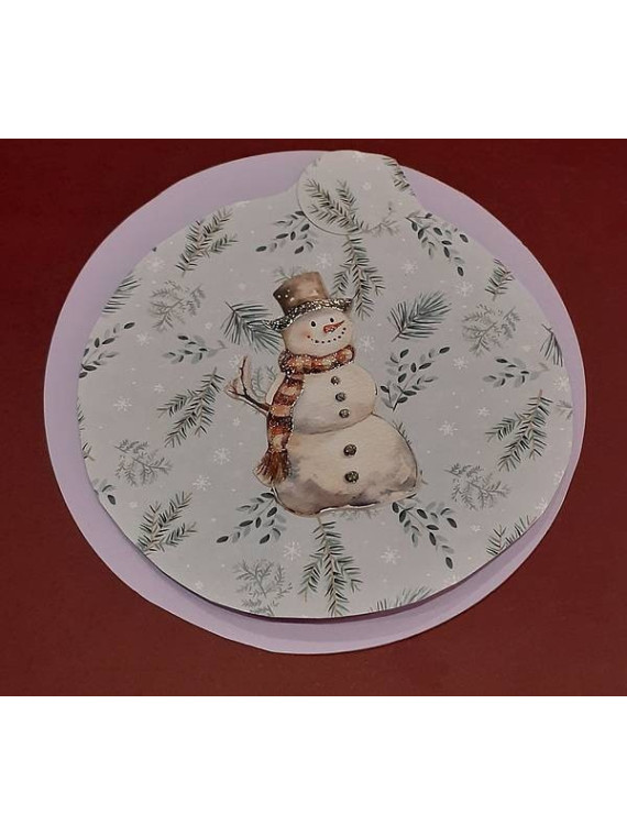 Carte ronde boule de Noël avec bonhomme de neige avec chapeau