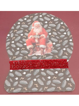 Carte Noël forme boule à neige avec père Noël