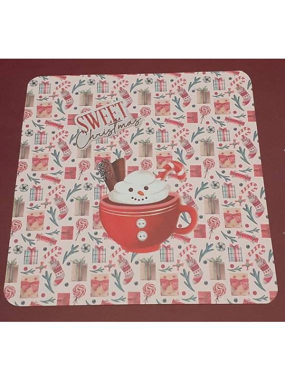 Carte Noël carrée avec tasse bonhomme de neige