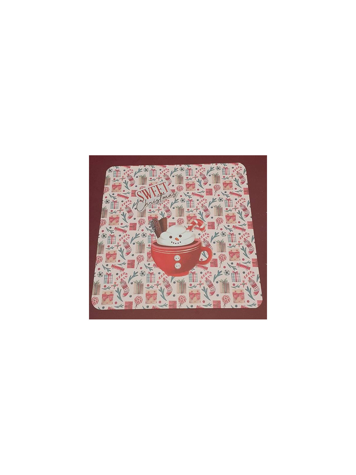 Carte Noël carrée avec tasse bonhomme de neige