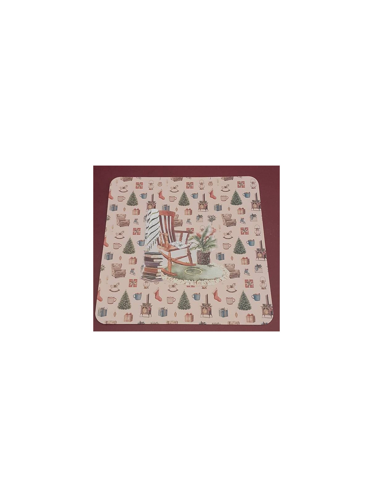 Carte Noël carrée avec fauteuil et livres