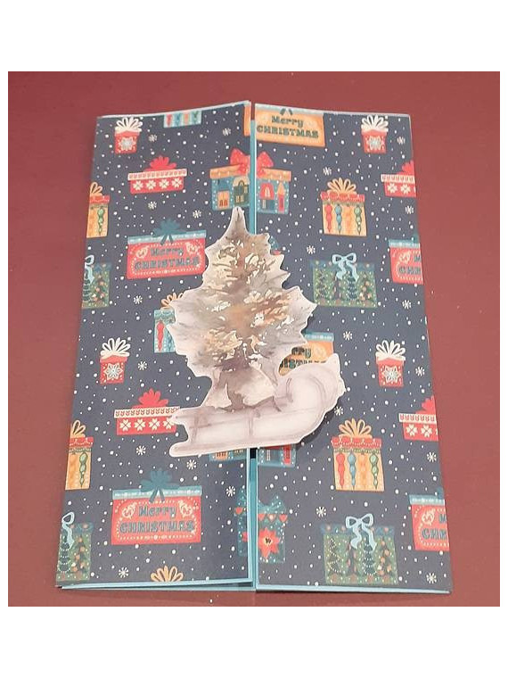 Carte Noël avec sapin et luge