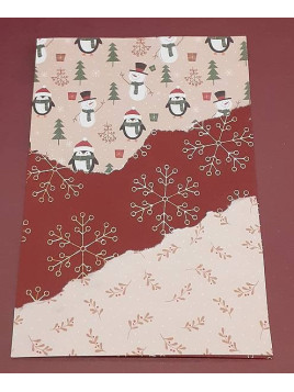 Carte Noël papiers déchirés pingouins et bonhommes de neige