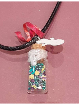 Collier fiole neige et bonhomme de neige blanc