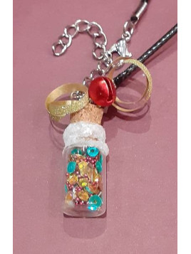 Collier fiole neige et grelot rouge