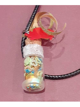 Collier fiole Noël neige et père Noël rouge