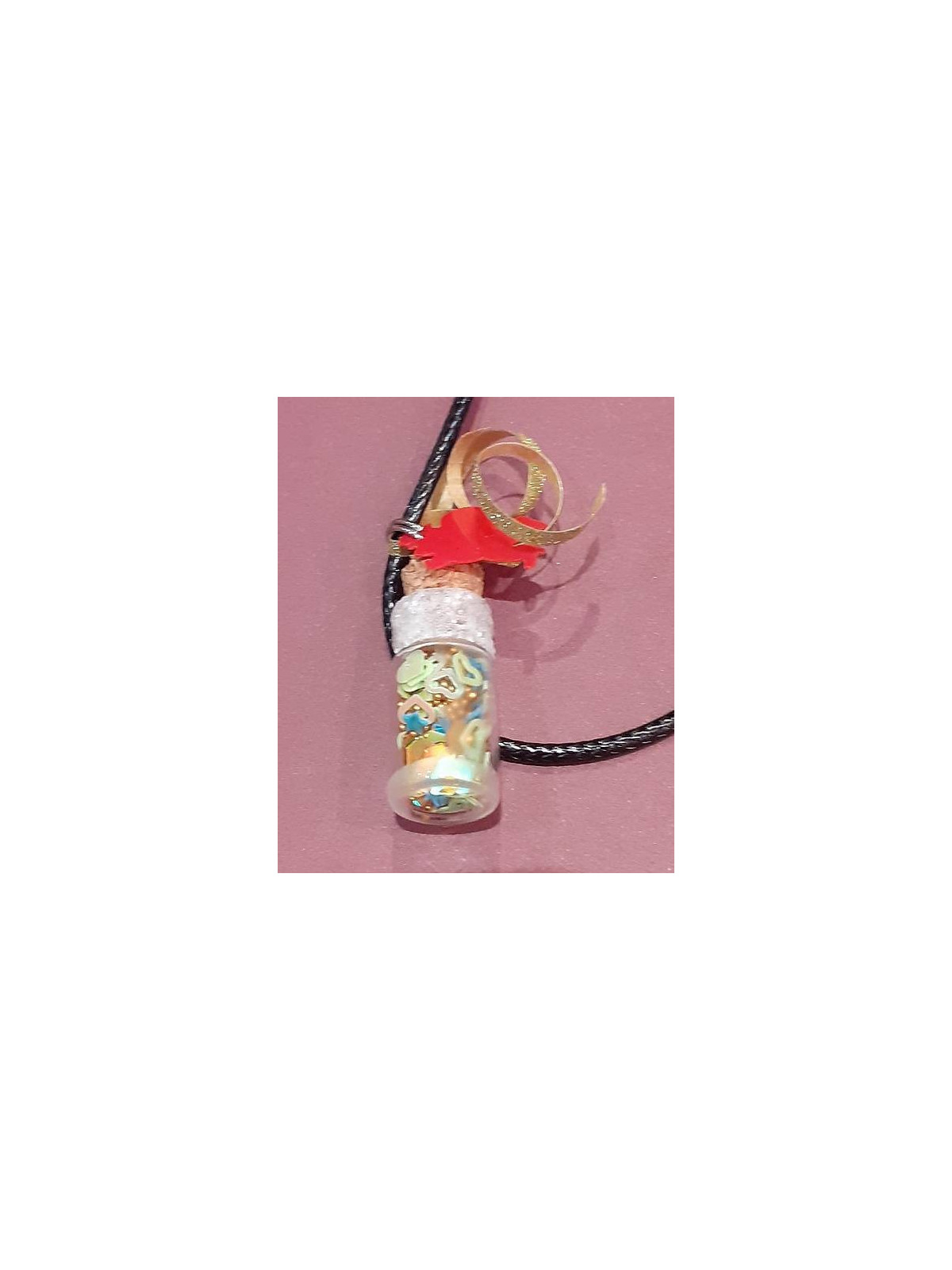 Collier fiole Noël neige et père Noël rouge