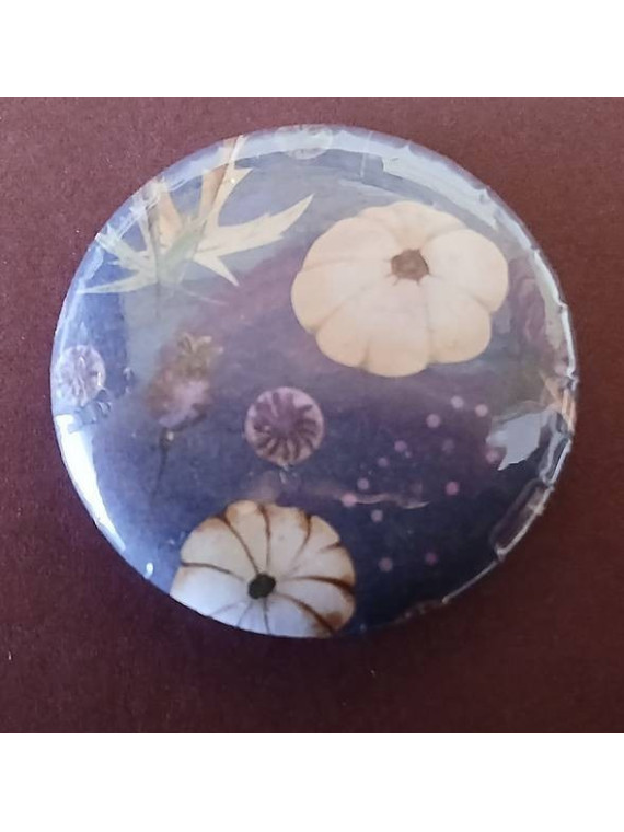 Badge Citrouille sur fond bleu