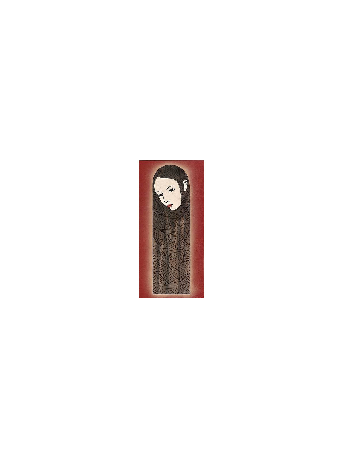Boite en bois, visage féminin