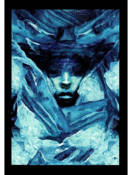 L'affiche A4 Visages bleu de l'artiste Okiko est disponible à Ciel rouge