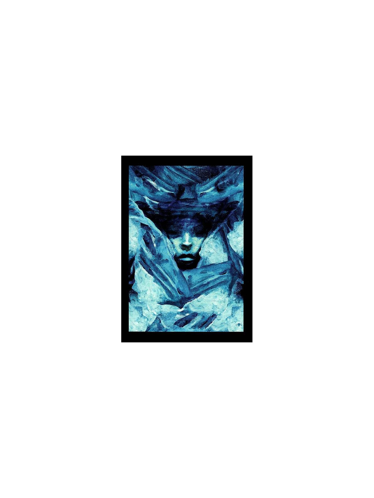 L'affiche A4 Visages bleu de l'artiste Okiko est disponible à Ciel rouge