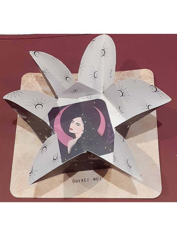 Carte fleur origami s'ouvrant Main et orbe