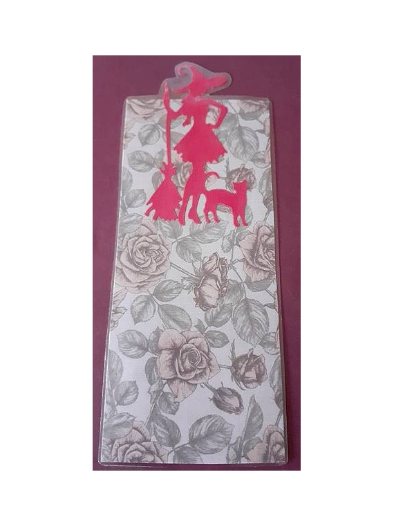 Le marque-page artisanal Halloween découpe sorcière sur fond fleuri est disponible à Ciel rouge Dijon