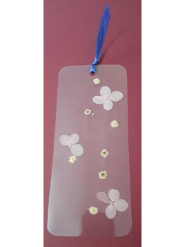 Marque-page transparent fleurs blanches et rose