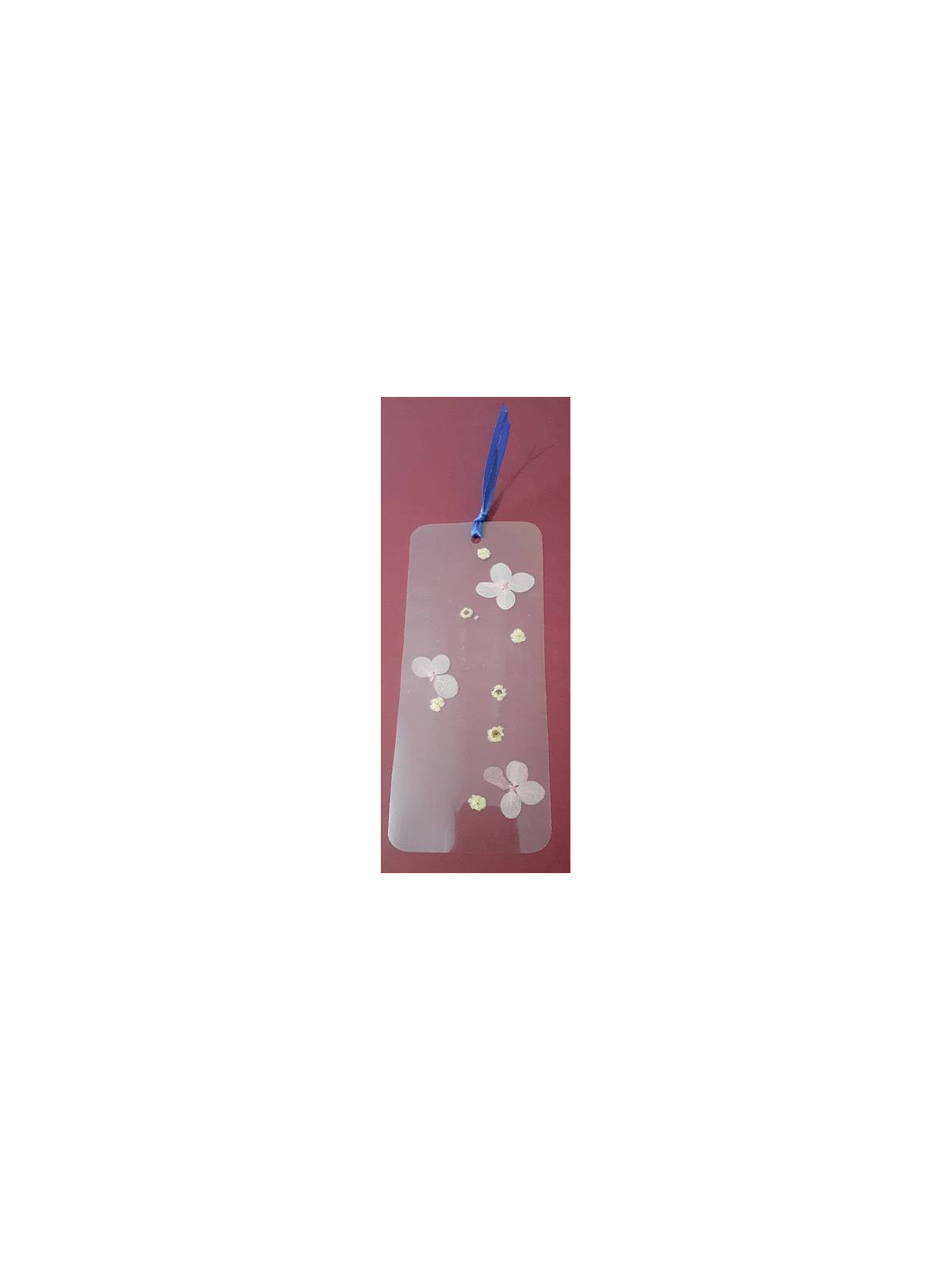 Marque-page transparent fleurs blanches et rose
