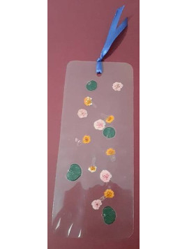 Marque-page transparent fleurs orange et rose