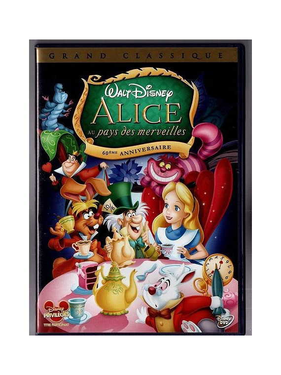 le dvd animé de Alice au pays des merveilles par Geronimi, Jackson et Luske de Disney est disponible à Ciel rouge Dijon