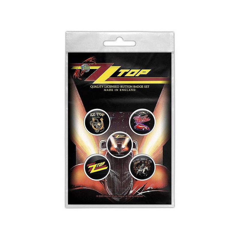 le Lot de 5 badges ZZ top : Eliminator est en stock au magasin Ciel rouge situé au centre-ville de Dijon